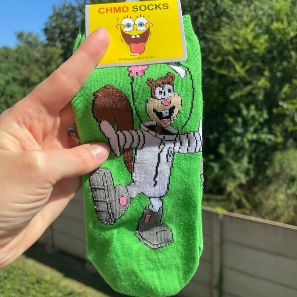 CHMD Accessories - Green CHMD Socks with Sandy Cheeks — Boutique Cotton Socks, Fun SpongeBob Theme